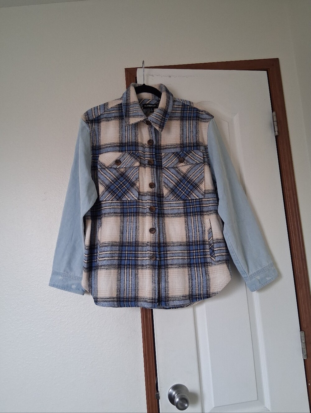 Blanknyc Plaid Jacket Women Long Denim Sleeve Button Up Fleece Outdoor SzL